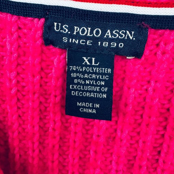 US Polo Assn Fuchsia V-Neck Cardigan - Picture 3 of 4